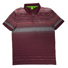 Hugo Boss Paddy 3 Mens Polo Golf Shirt Size M Short Sleeve Maroon Gray Stripe