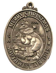 Southwest Airlines Ornament Pewter 1994 Merry Christmas