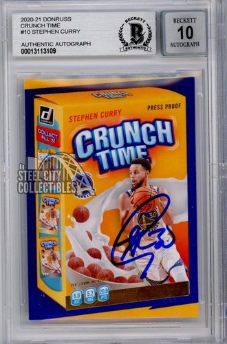 Stephen Curry 2020-21 Panini Donruss Crunch Time Autograph Card #10 BAS 10