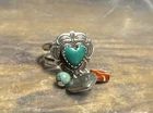 CJC 925 Sterling Silver Malachite Puffed Heart Southwest Pendant Ring~Sz 6.5~Vtg