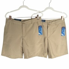 New 2 Pairs Nautica Shorts Boys 14H Husky Tan Khaki School Uniform Adj Waist