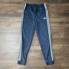 adidas Boys Blue/White 3-Stripes Track Pants Elastic Waist Pull-On L 14/16