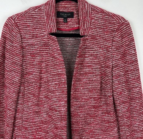 Talbots Tweed Blazer Jacket Red White Women's Size 8 Petite Cotton Career Office - Picture 2 of 7