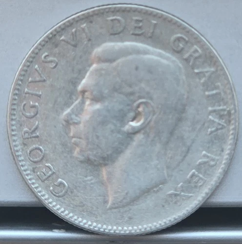 Canada 1952 25 Cents Silver Coin - Final Year - King George VI Obverse