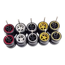 5 Sets Advan 5 Spoke Rim Mix  11mm Smooth Rubber Tires For 1/64 Hot Wheel Swap