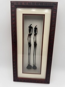 Pair African Dogon-Style Carved Wood Figures w/ Brass Accents – 12” – Mid 20th C