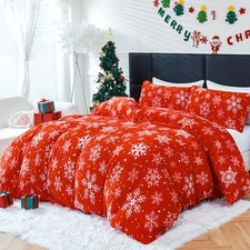 Christmas Faux Fur Duvet Cover, Luxury Ultra Soft Fluffy King 01 Snowflakes