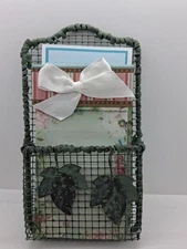 Vintage Shabby Chic Wall Pocket Ivy Metal Green Mail Holder