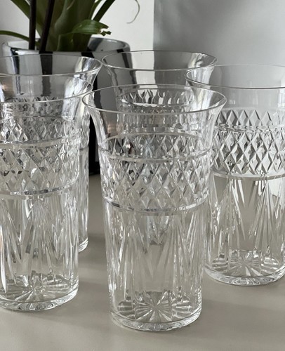 Set of 6 Vintage Crystal Juice Glasses Water Glasses Water Glass Diamond Cut - Picture 2 of 10