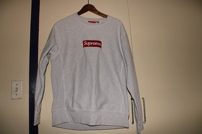 Supreme Box Logo Crewneck FW18 Ash Heather Grey Red Bogo Size M Medium Used