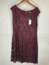 Vintage Y2K Lauren Ralph Lauren Women’s Red Floral Lace Sheath Dress Size 14W