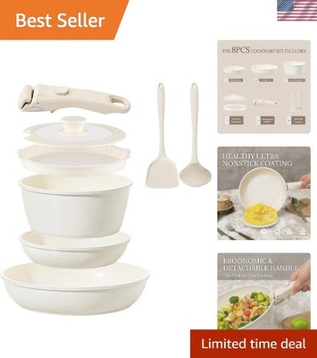 Ceramic Cookware Set Non Stick 8Pcs Pots and Pans Set Detachable Handle Induc...