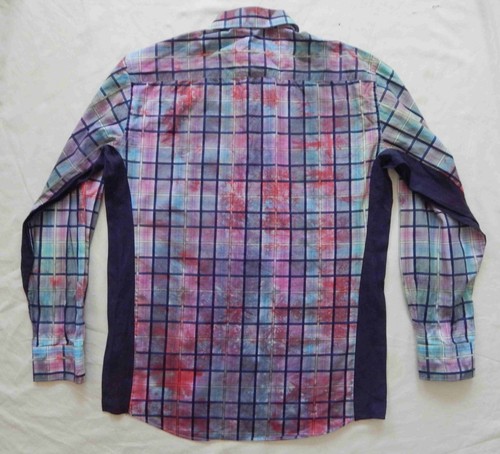 Tie Dye Purple Red Long Sleeve Plaid Button Down Shirt - Large Mens Hand Made - Picture 2 of 5