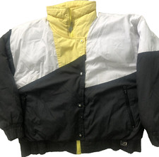 VTG Women's Small 80s Puffer Jacket Down Fill Ski Color Block Racer Black Yellow