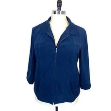 Norton Sport Jacket Collared  Vintage Woman 16 W Zip Front Lightweight Navy Blue