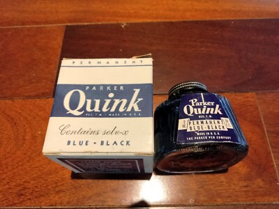 PARKER  Quink Solv-X  Permanent Blue/Black Fountain Pen Ink Bottle & Ink