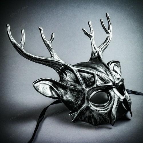 Schwarz Silber Teufel Dämon Hirschhorn Party Maskerade Maske Halloween Party Maske - Bild 3 von 7