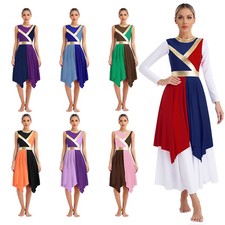 Women's Color Block Praise Dance Dress Gown Worship Tunic Overlay Dress Robe