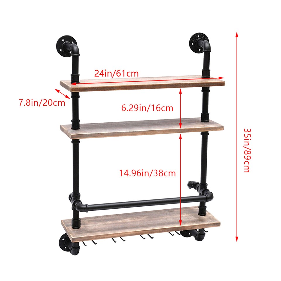 Industrial Pipe Shelf Wine Rack Bar Shelves Wall Mounted Wine Cup