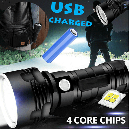 1200000LM LED Flashlight Tactical Light Super Bright Torch USB Rechargeable Lamp - Picture 1 of 9