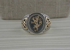 Sterling Silver & 10K Celtic Scottish Rampant Signet Ring Keith Jack Size 8.5