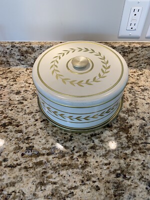 Vintage Retro Metal White Gold Wreath Design Cake Storage Carrier Display