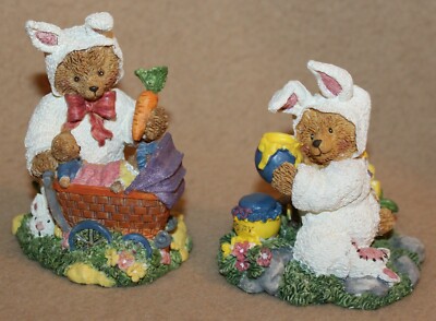 Easter Set of 2 Bears Dressed in Bunny Rabbit Costumes Figurines