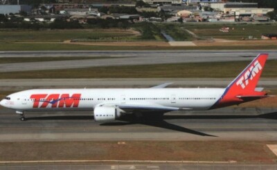 TAM Brasil Boeing 777-300ER PT-MUJ @ Sao Paulo Guarulhos - postcard