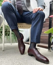 Handmade Brown Lace Up Wing Tip Leather Shoes, Office Shoes, Brogue Shoes