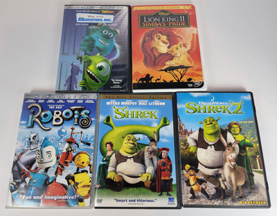 Disney Dreamworks DVD Movie Lot - Shrek 1/2, Robots, Monsters Inc., Lion King II