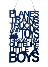 Handmade Wooden Hanging Planes Trains Boys Room Sign