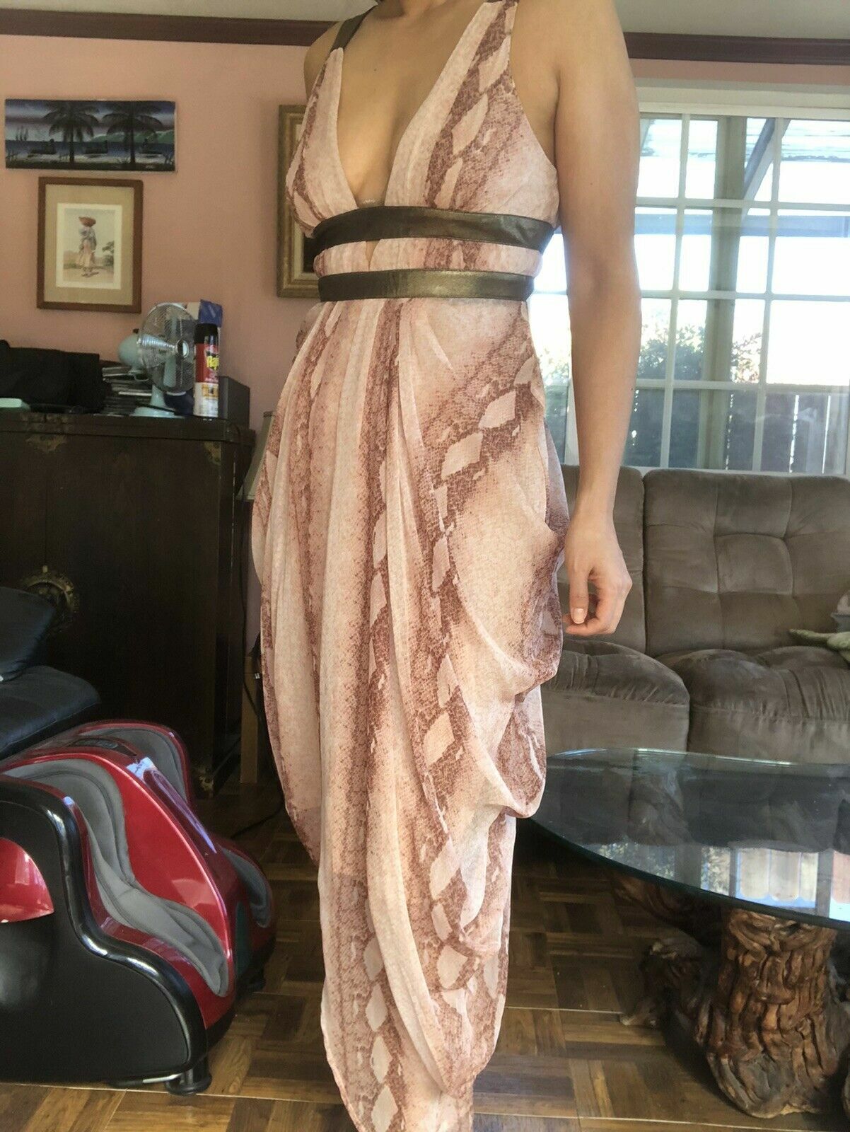 Bebe snake print maxi Rose Gold Python Grecian Go… - image 10