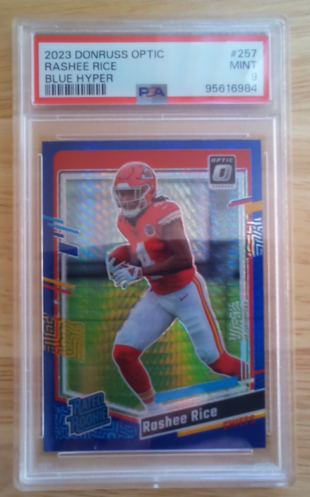 2023 Panini Donruss Optic Rashee Rice RATED ROOKIE BLUE HYPER RC #257 PSA 9