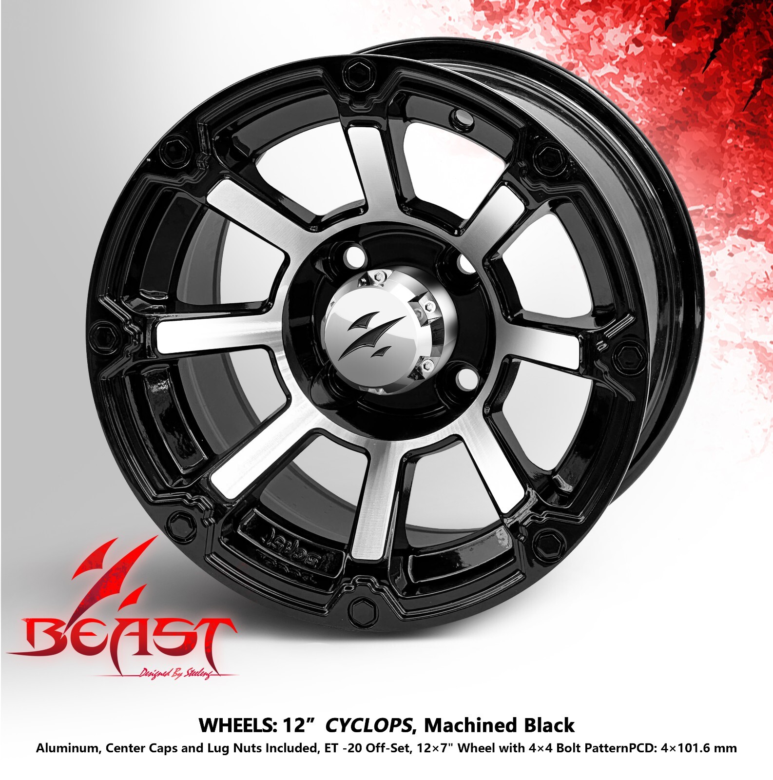 4x GOLF CART 12" MACHINED CYCLOPS WHEELS and 23"x10.5"-12" ALL-TERRIAN TIRES