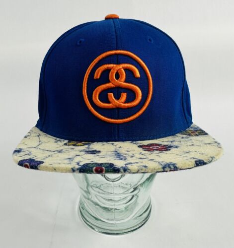 Chapeau/casquette vintage STUSSY CAPZ 6 panneaux coton à clapet bleu orange floral - Photo 1/10