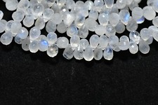 7.50 Inch Strand Natural White Rainbow Moonstone Teardrop Gemstone Faceted Beads
