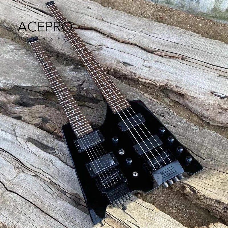 Black Color Double Neck Headless Electric Guitar 6 String Guitar 4 String Bass