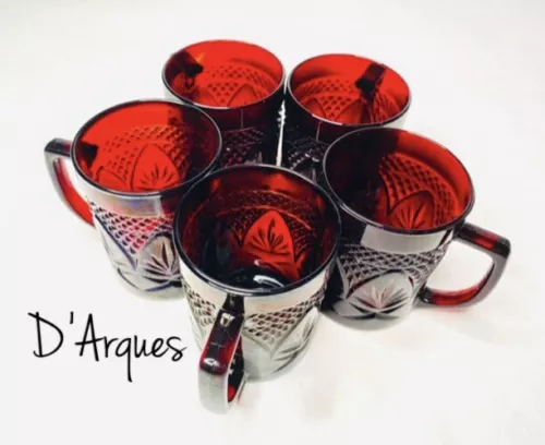 Vintage Arcoroc Luminarc Mugs Ruby Red Glass Cristal D’Arques Set Of 5 France