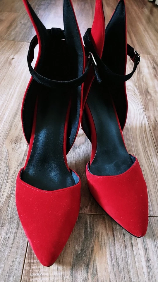 NUEVO Zapatos de Mujer Rojo y Negro Gamuza Punta Zapatos de Bomba Talla EU 38 (Y1) Foto 2 de 4