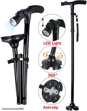 Magic Cane Folding LED Torch Safety Walking Stick 4 Head Pivoting Trusty Base US
