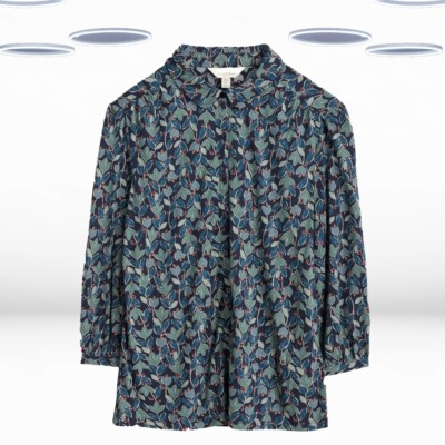 Ex Seasalt Women's Shirt -  Printed Button Through Navy Tulip Floral (Defect)