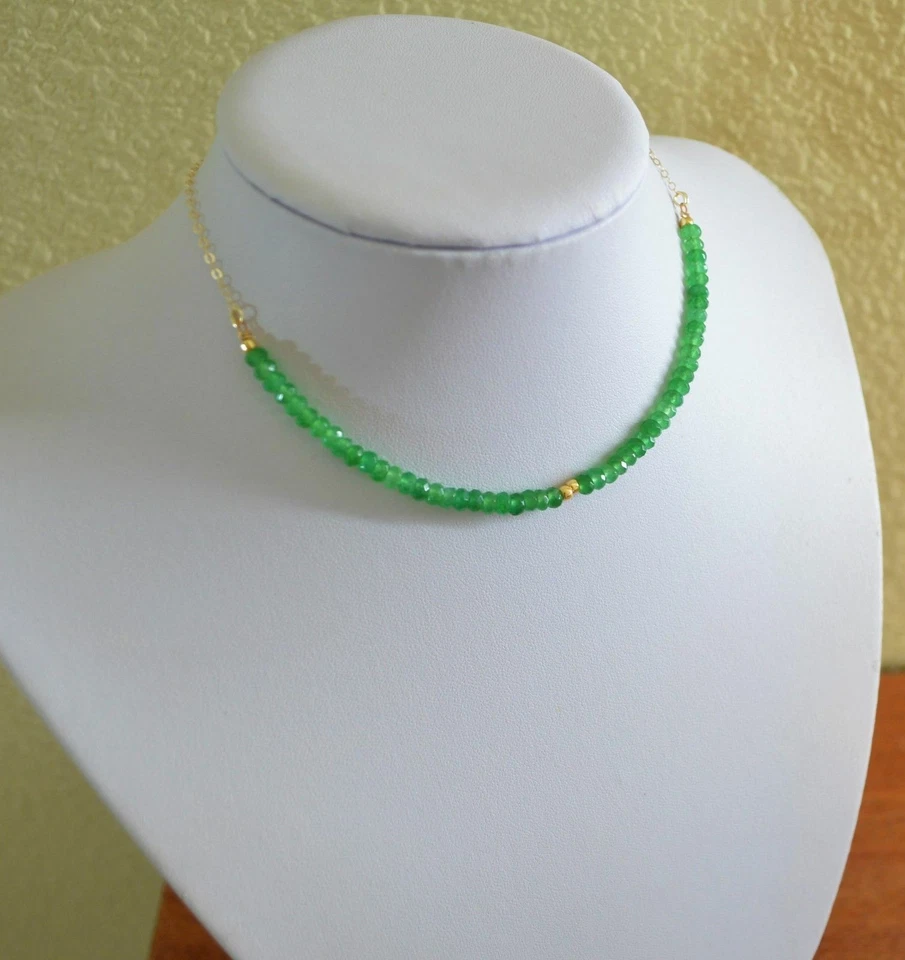 Collar Gargantilla Hecho a Mano Oro Amarillo Esmeralda Verde 4mm Facetado Natural Foto 3 de 4