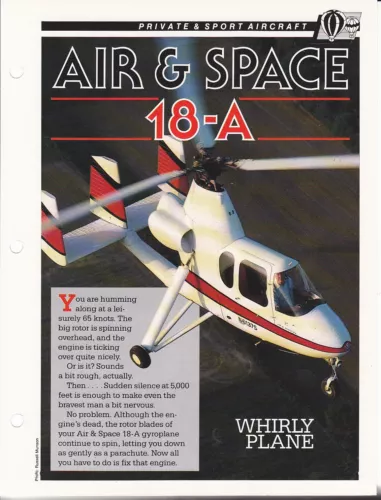 Air & Space 18-A Gyroplane "Whirly Plane" Spec Sheet Fact Card