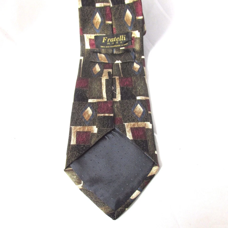 Fratelli Moda 经典男式丝绸领带绿色金色栗色领带手工制作意大利 — 第 3/4 张图片