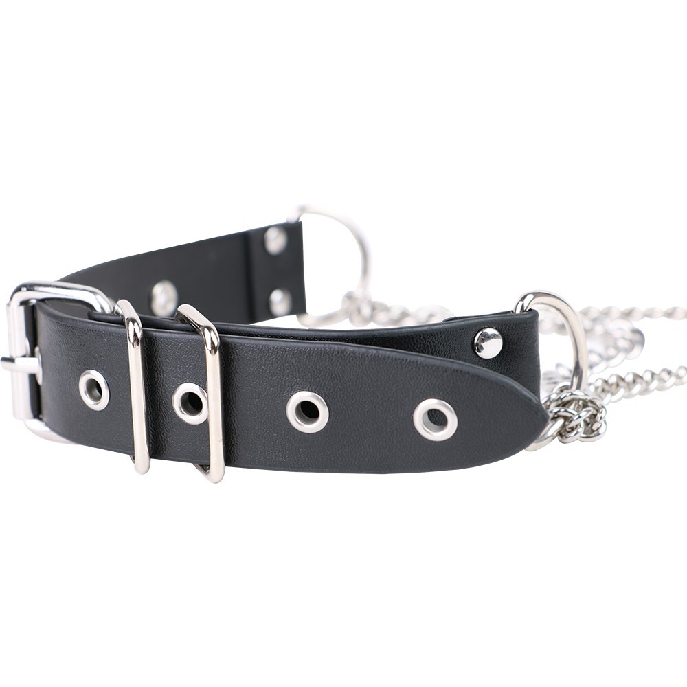 PU Leather Collar With Nipple Clamps SM Bondage Play  Flirt For Couples BDSM