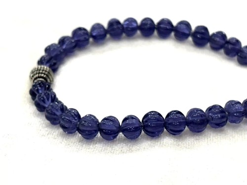 BLUE IOLITE QUARTZ STONE ROUND 6MM CARVED GEMSTONE BEADS 7"INCH 1 BRACELET - Picture 2 of 5