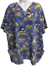 Disney Scrub Top Women s Sz L Medical Mickey Minnie Pockets 26 Chest