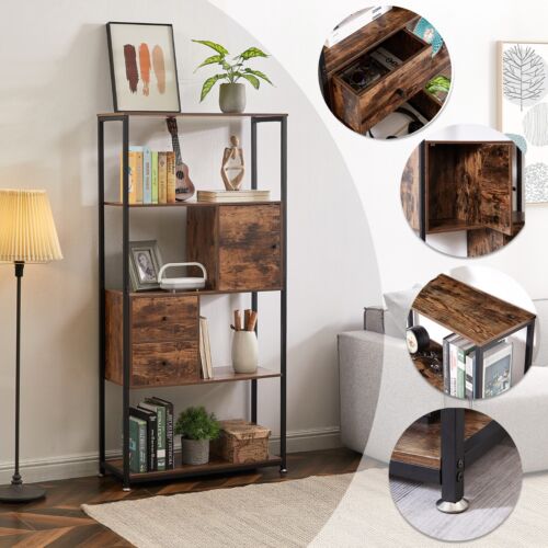 Cabinet Storage Shelf Wooden Cupboard Organizer with 2 Drawers 1 door 5 Shelves