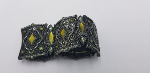 Vintage Art Nuevo Style Stretch Bracelet With Yellow/Green Faux Stones EUC - Picture 9 of 10