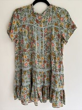 OLIVACEOUS Women Floral Boho Short Sleeve Mini Dress Green Sz M